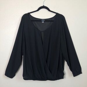 TORRID Women 2X Black Sheer Surplice Blouson Blouse Classic Office Whimsigoth
